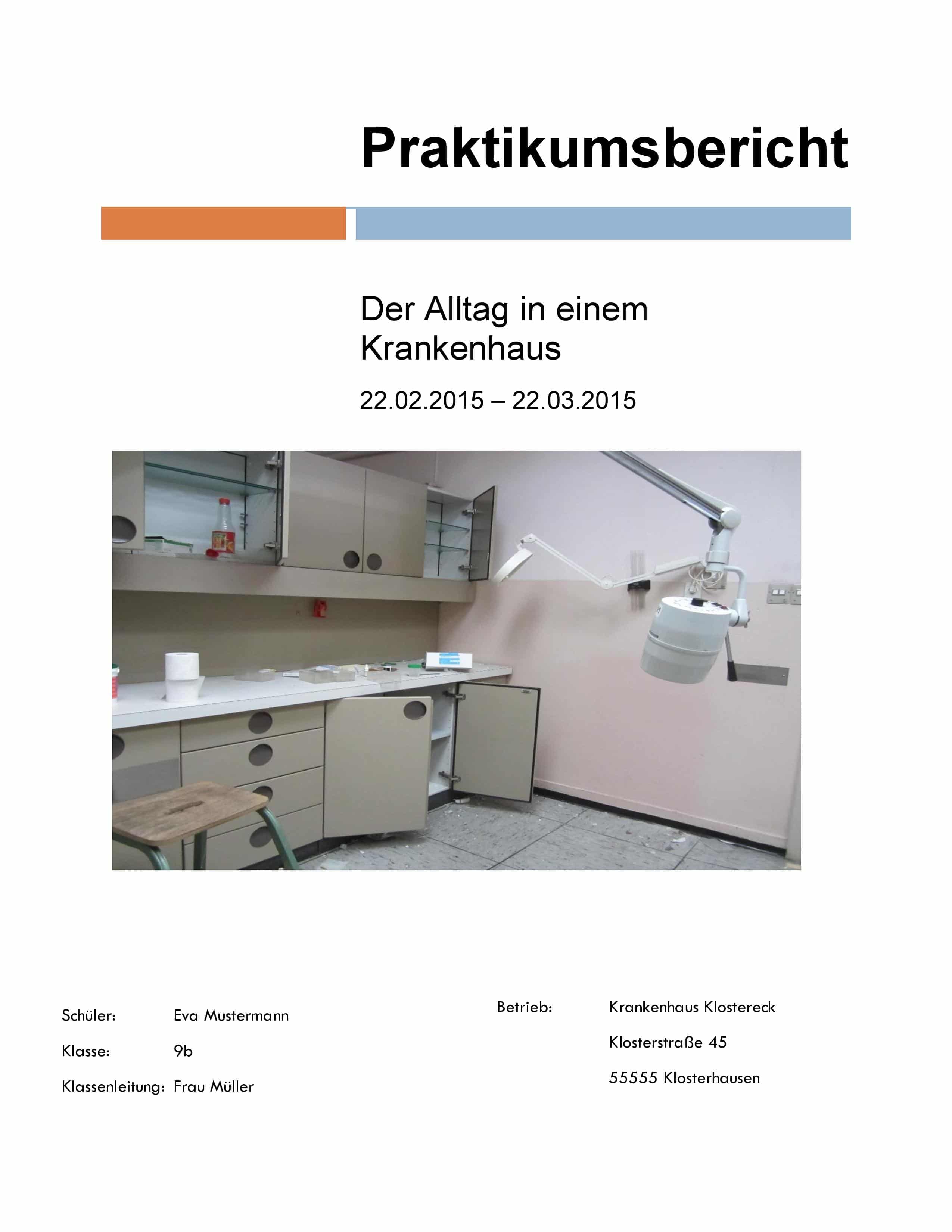 Praktikumsbericht Deckblatt Praktikumsberichte